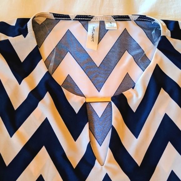 Tacera Striped Shirt Sleeve Navy and White Dress - - Picture 3 of 6